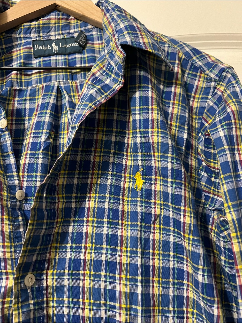 Vintage Ralph Lauren Blue Plaid Cotton Button-Up Shirt - Picture 2 of 5